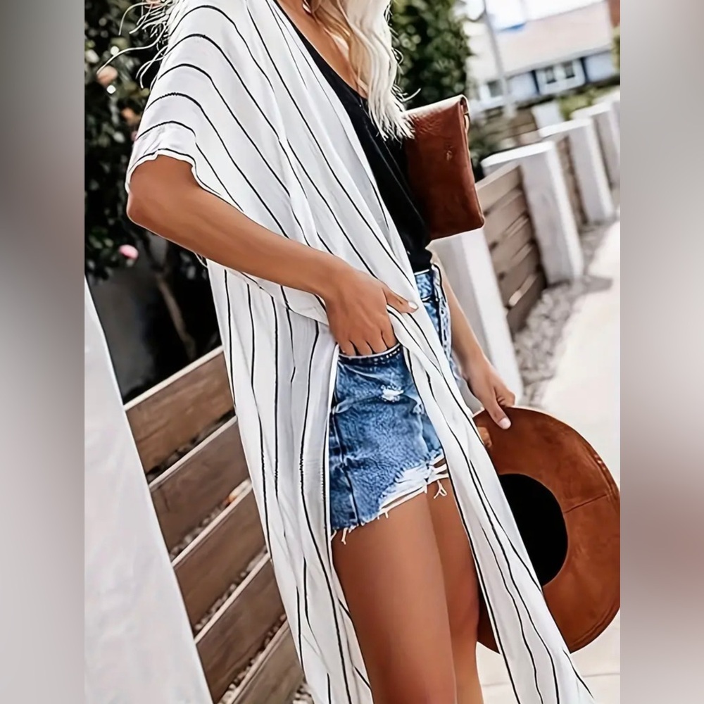 Boho Striped Chiffon Kimono Plus Size